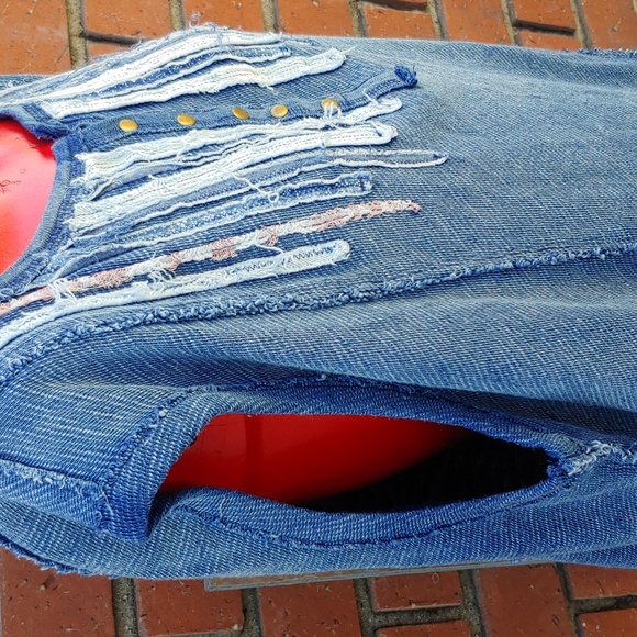 Free People Oversize Sleeveless Denim Color Knit Top by We The Free line XS - Picture 8 of 13